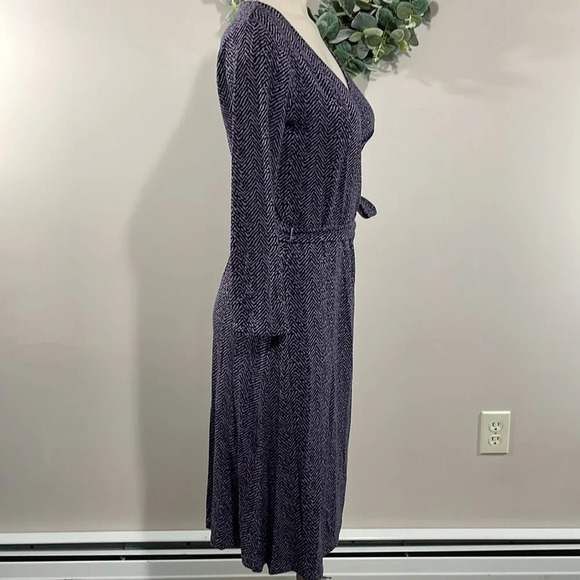 Talbots Petites Faux Wrap 3/4 Sleeve Dress Black Purple P - Picture 7 of 16